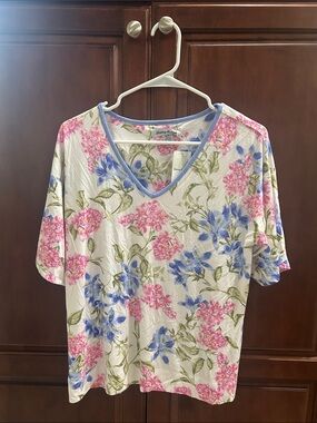 Tommy Bahama Ivory V-Neck Top with Pink & Blue Floral Print